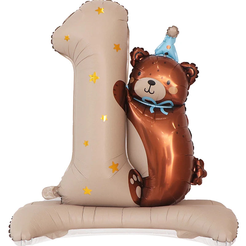 Bären Folienballon „1“ – Süßer Zahlenballon für den 1. Geburtstag & Babyparty