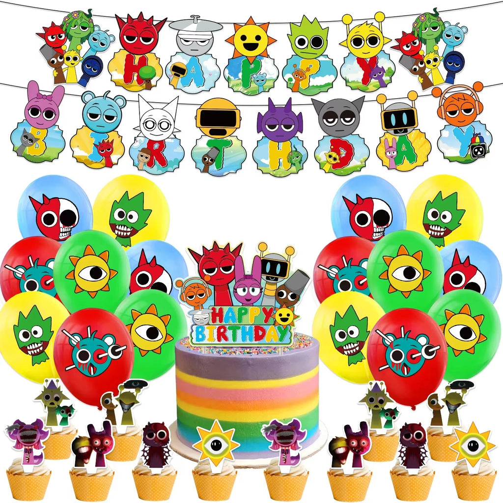 New Sprunki Birthday Party Decoration Balloons Set Kids Boys Favors Birthday Party Supplies IncredibES Tableware for Baby Shower