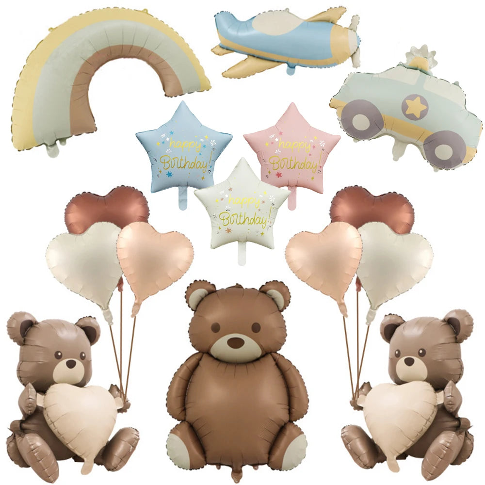 Teddybär Folienballon Set – Süßer Cartoon Bär in Rosa & Creme | Kindergeburtstag & Babyparty