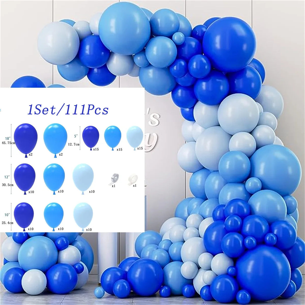 111 Pieces Gray Blue and White Balloon Arch Set Marine Themed Birthday Gift Party Holiday Indoor and Outdoor Decoration Supplies