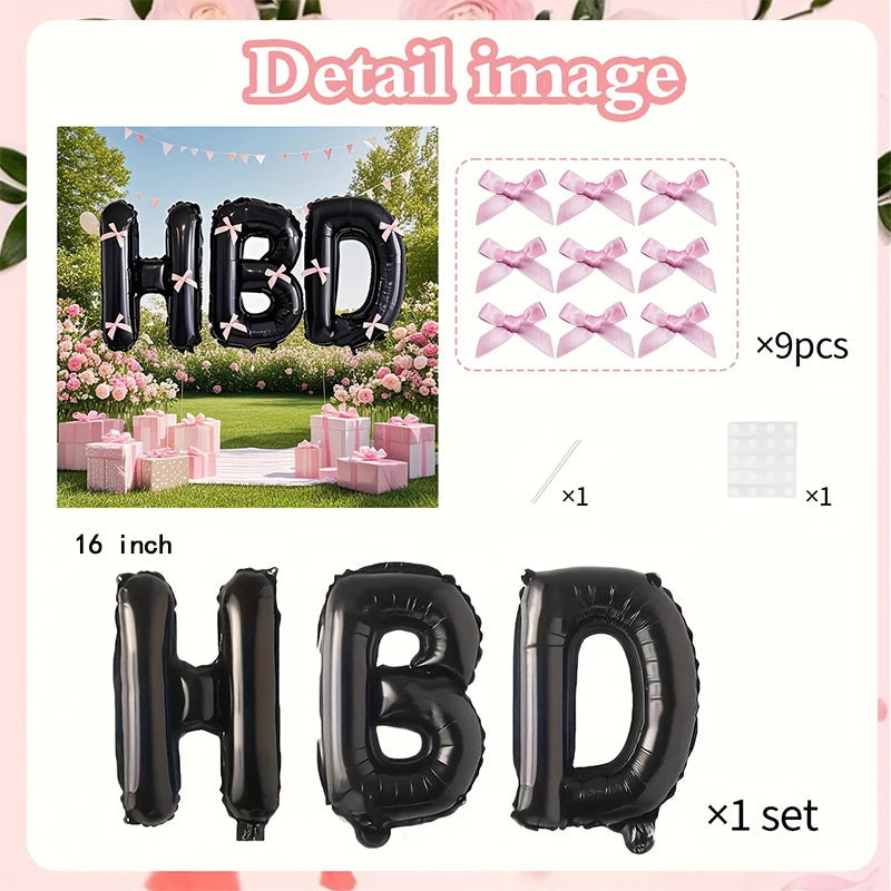 16 inch Black Letter Happy Birthday Set Pink Bow Decoration Festival Party Supplies Children Adult Surprise Gift Photo Props