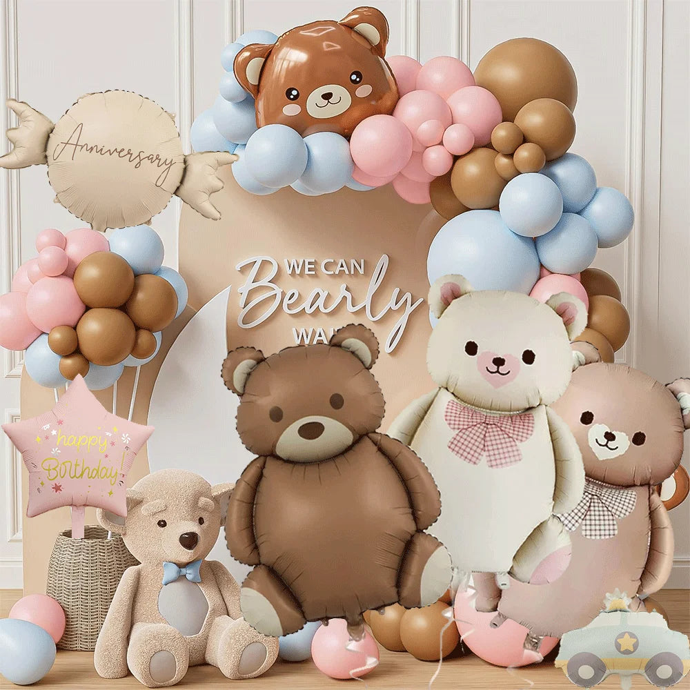 Teddybär Folienballon Set – Süßer Cartoon Bär in Rosa & Creme | Kindergeburtstag & Babyparty