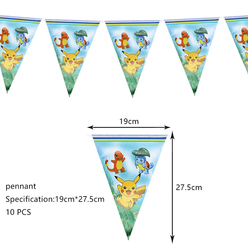 Pokemon Birthday Party Decoration New Ligntning Pikachu Balloon Kid Event Supplies Disposable Tableware Banner Backdrop Plate