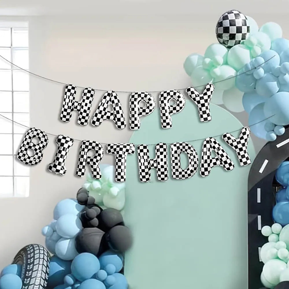 Racing Happy Birthday Ballon Set – Rennwagen Geburtstagsdeko | Folienballon Banner