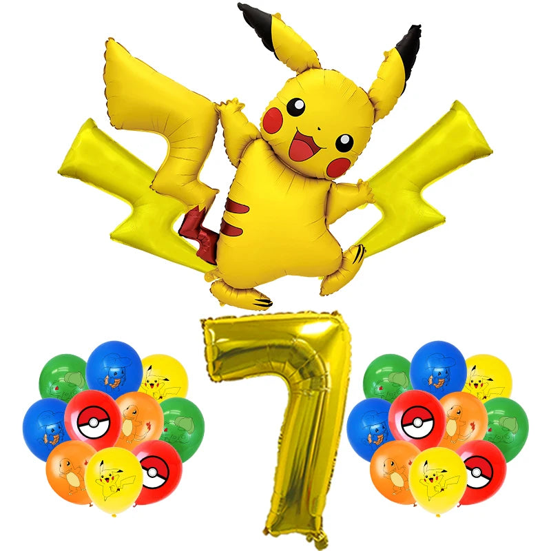 Pokemon Birthday Party Decoration New Ligntning Pikachu Balloon Kid Event Supplies Disposable Tableware Banner Backdrop Plate