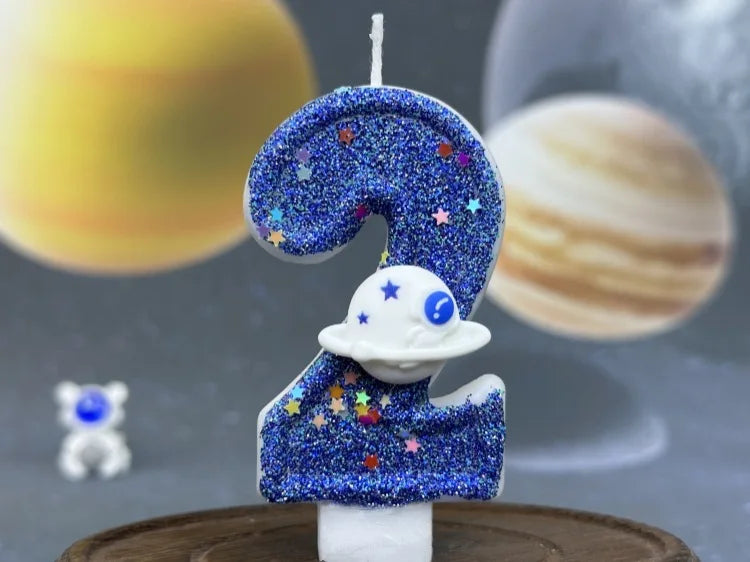 Zahlenkerze Weltraum – Blaue Planeten-Kerze für Kindergeburtstag & Torte | Ziffern 0–9