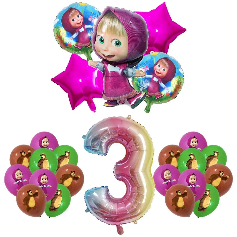 Mashas and Bear Birthday Party Decoration Cartoon Theme Balloons Kids Event Supplies Disposable Tableware Backdrop