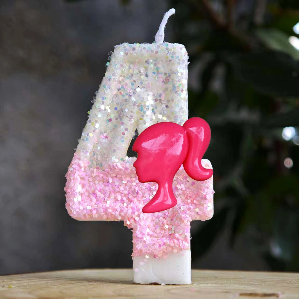Barbiela Candle Number 0-9 Pink Red Sequin Girls Birthday Cake Decorations Baby Shower  Anniversary Party Gifts