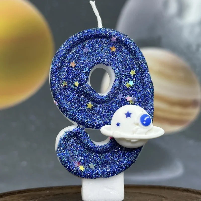 Zahlenkerze Weltraum – Blaue Planeten-Kerze für Kindergeburtstag & Torte | Ziffern 0–9