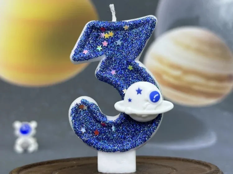 Zahlenkerze Weltraum – Blaue Planeten-Kerze für Kindergeburtstag & Torte | Ziffern 0–9