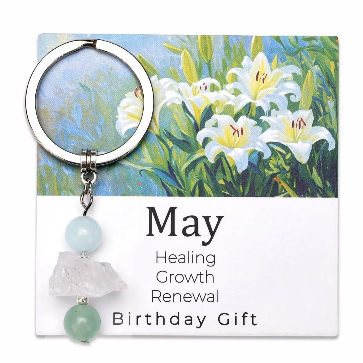 Natural Stone Keyring Birthday Gift Floral Blessings Crystal Rough Stone Keyring Birthday Flower Crystal Keyring