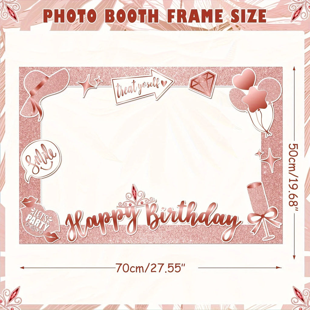 Happy Birthday Photo Booth Props Rose Gold Birthday Party Photobooth Selfie Frame & Props for Birthday Party Decorations Supplie