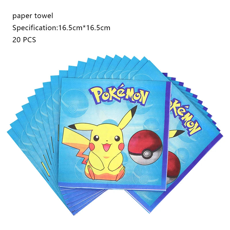 Pokemon Birthday Party Decoration New Ligntning Pikachu Balloon Kid Event Supplies Disposable Tableware Banner Backdrop Plate