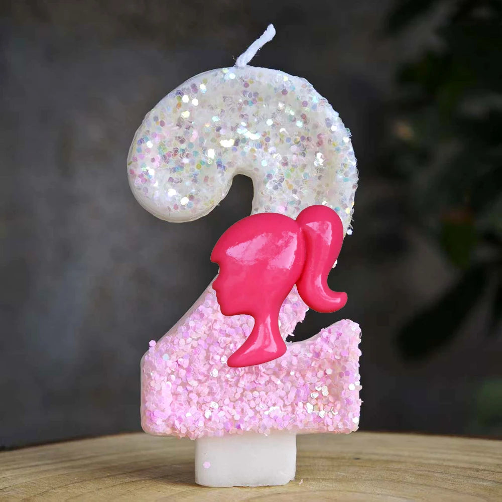 Barbiela Candle Number 0-9 Pink Red Sequin Girls Birthday Cake Decorations Baby Shower  Anniversary Party Gifts