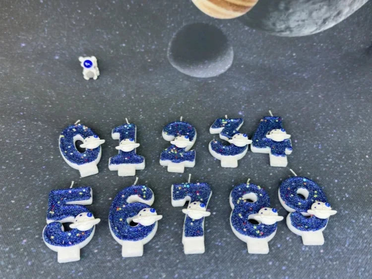 Zahlenkerze Weltraum – Blaue Planeten-Kerze für Kindergeburtstag & Torte | Ziffern 0–9