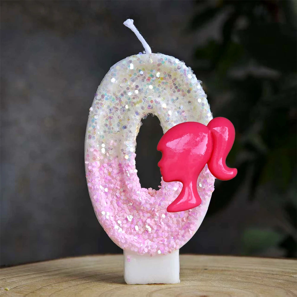 Barbiela Candle Number 0-9 Pink Red Sequin Girls Birthday Cake Decorations Baby Shower  Anniversary Party Gifts