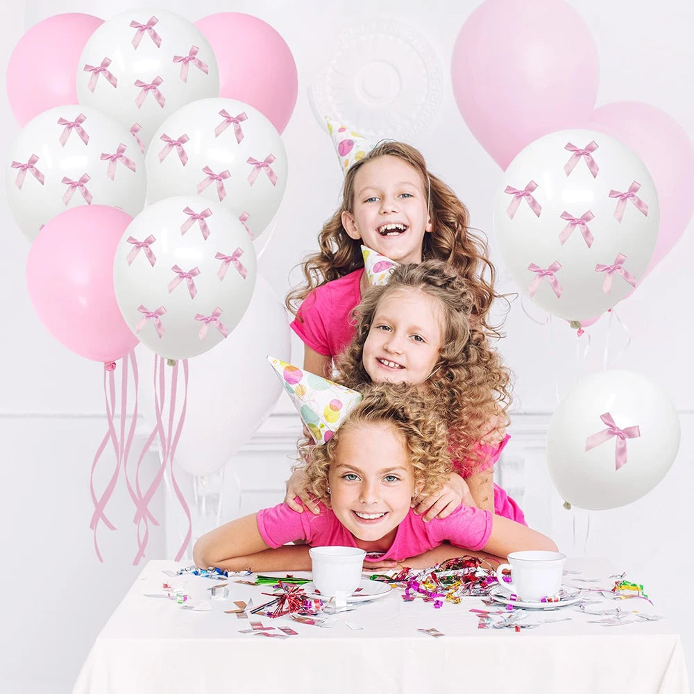 Bow Balloons Set White Balloon Mini Pink Ribbon Bows Girls Birthday Party Decorations Globos Baby Shower Wedding Bridal Shower