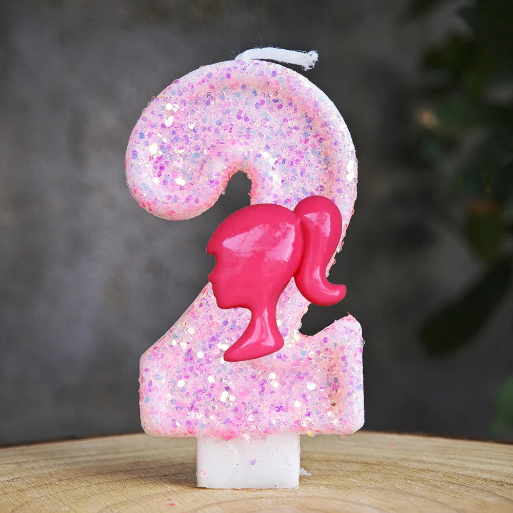 Barbiela Candle Number 0-9 Pink Red Sequin Girls Birthday Cake Decorations Baby Shower  Anniversary Party Gifts