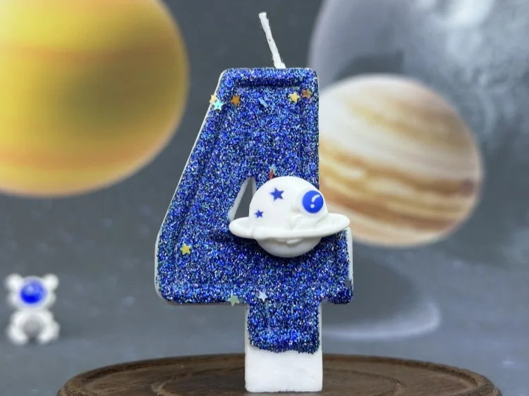 Zahlenkerze Weltraum – Blaue Planeten-Kerze für Kindergeburtstag & Torte | Ziffern 0–9