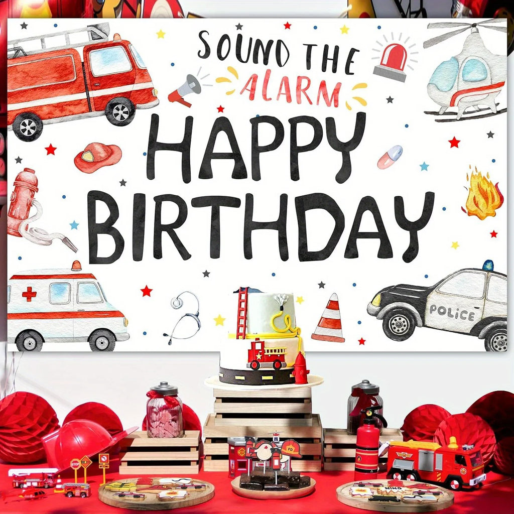 1pc Emergency Vehicle Birthday Backdrop Boy Birthday Party Photography Backdrop Party Decoration Photo Photography Studio Props