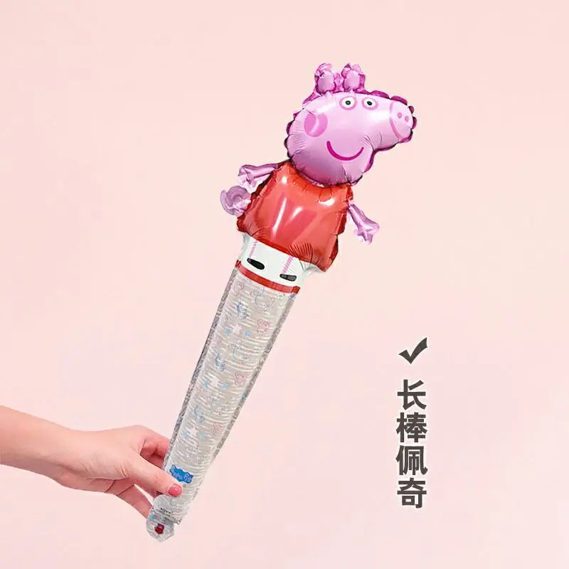Peppa Pig Theme happy birthday balloons Supplies Long balloon Baby Shower Boys Girls Favors Gift Holding an inflatable stick
