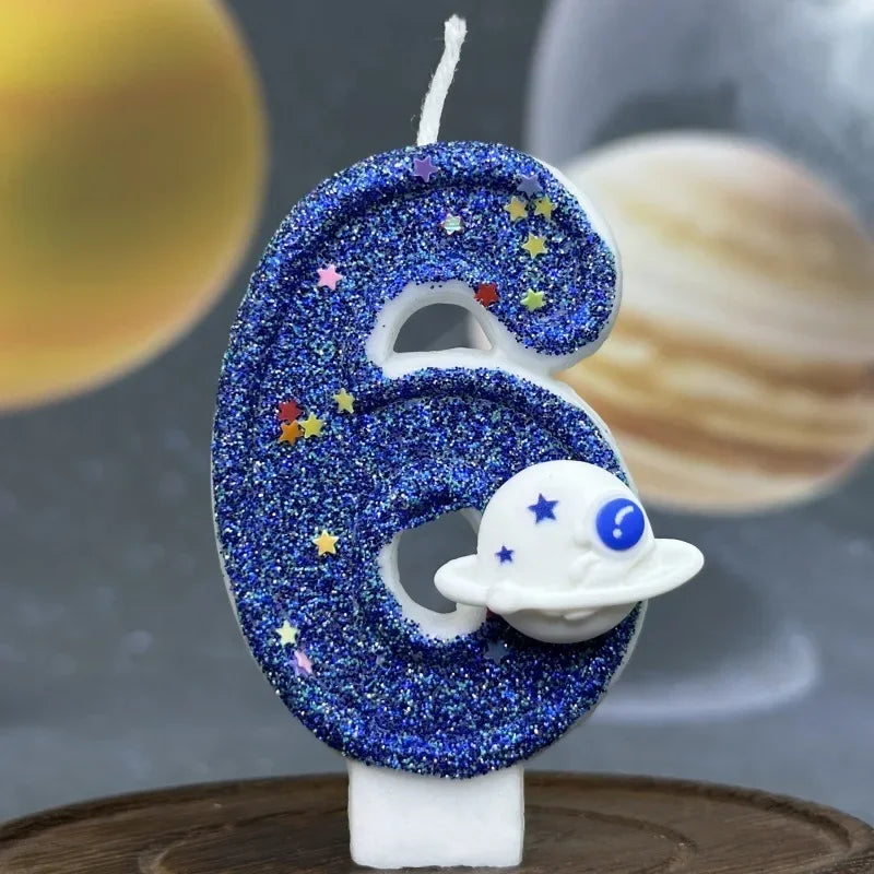 Zahlenkerze Weltraum – Blaue Planeten-Kerze für Kindergeburtstag & Torte | Ziffern 0–9
