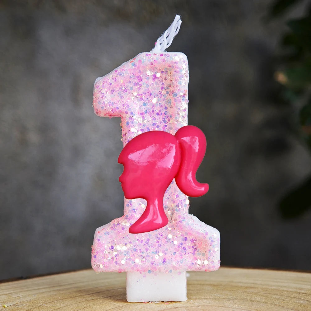 Barbiela Candle Number 0-9 Pink Red Sequin Girls Birthday Cake Decorations Baby Shower  Anniversary Party Gifts