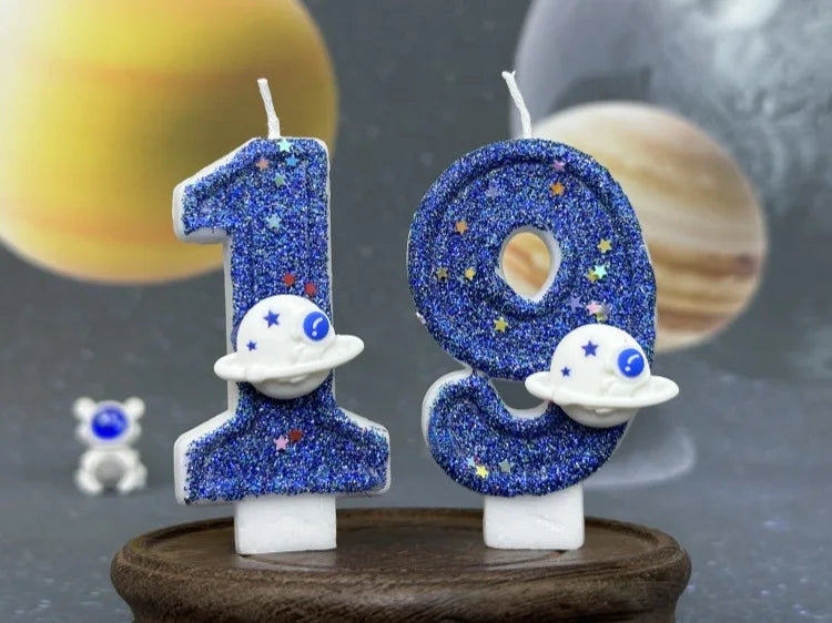 Zahlenkerze Weltraum – Blaue Planeten-Kerze für Kindergeburtstag & Torte | Ziffern 0–9