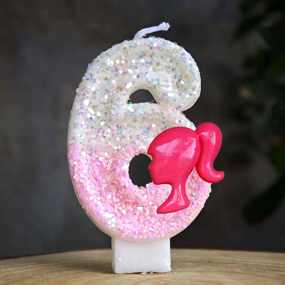 Barbiela Candle Number 0-9 Pink Red Sequin Girls Birthday Cake Decorations Baby Shower  Anniversary Party Gifts