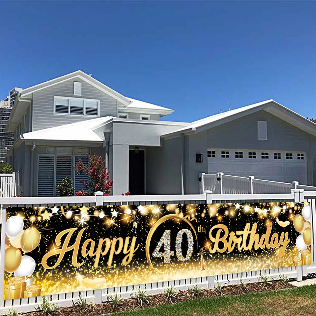 Black Gold Happy Birthday Banner Balloon Flag Adult 30th 40th 50th 60th Birthday Party Decoration Supplies Bunting Anniversary