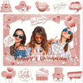 Happy Birthday Photo Booth Props Rose Gold Birthday Party Photobooth Selfie Frame & Props for Birthday Party Decorations Supplie