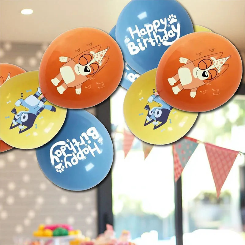 12Pcs/set Bluey Themed Cartoon Cute Balloons Set Supplies for Baby Shower Cake Birthday Family Bachelorette Party Decorations