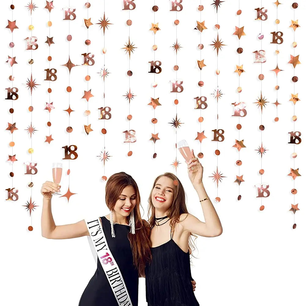 Irisierender Geburtstags-Wimpel & Sterngirlande – Rosegold & Regenbogen | 1. bis 60. Geburtstag