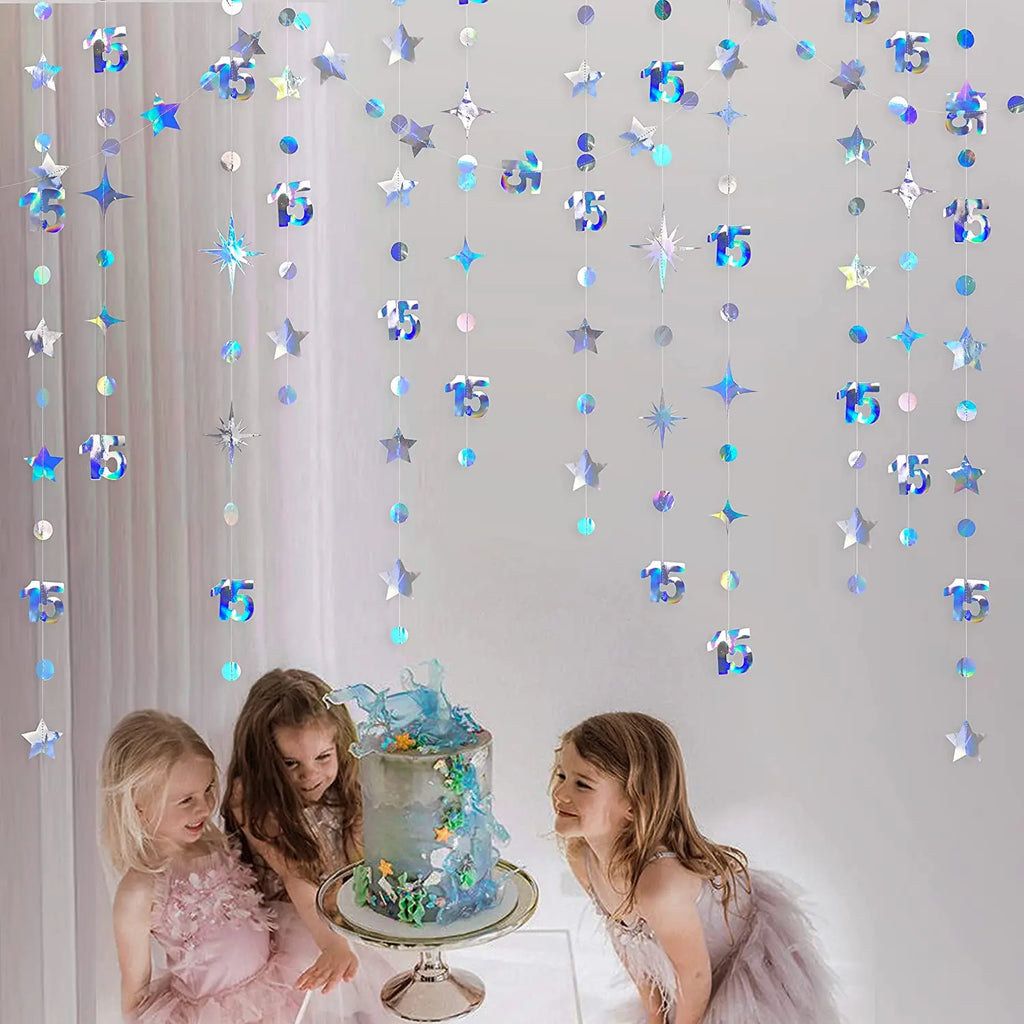Irisierender Geburtstags-Wimpel & Sterngirlande – Rosegold & Regenbogen | 1. bis 60. Geburtstag