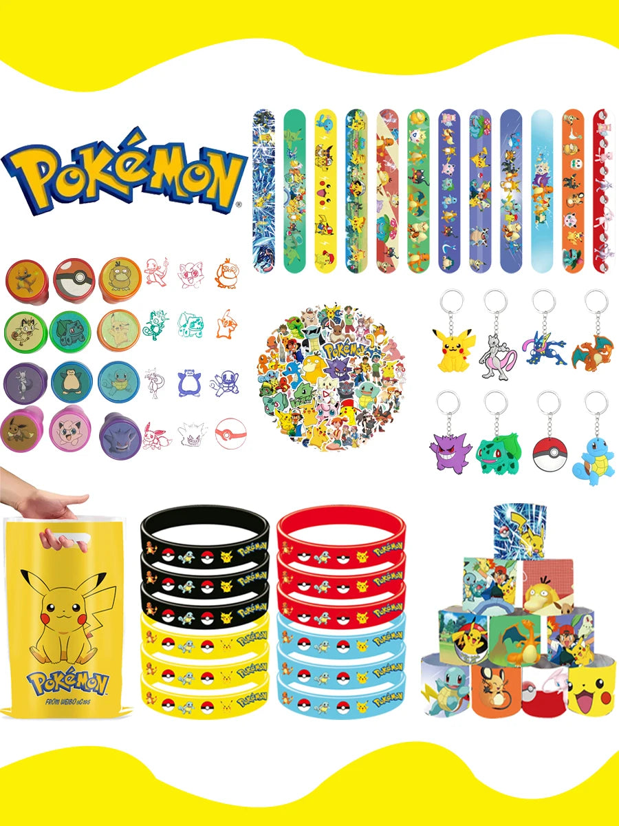 Pokemon Birthday Party Favors Birthday Party Gifts Bracelet sticker gift bag Key chaiSmall gifts for boys and girls gathering