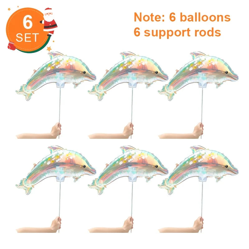 6 Colorful Dolphin Balloons, Birthday Balloons, Party Supplies, Christmas Decorations, Equipped with Balloon Sticks, Self-Sealing, Easy to Inflate, Suitable for Birthday, Anniversary Party Decorations, Gatherings, Christmas