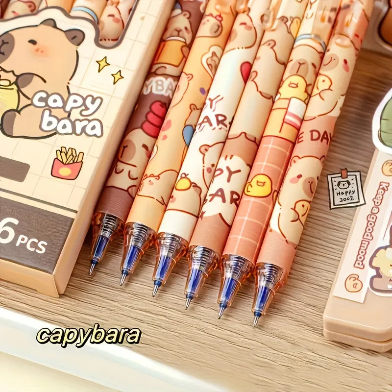Capybara Erasable Gel Pens – Set of 6 Colors | 0.5mm Fine Tip | School & Office