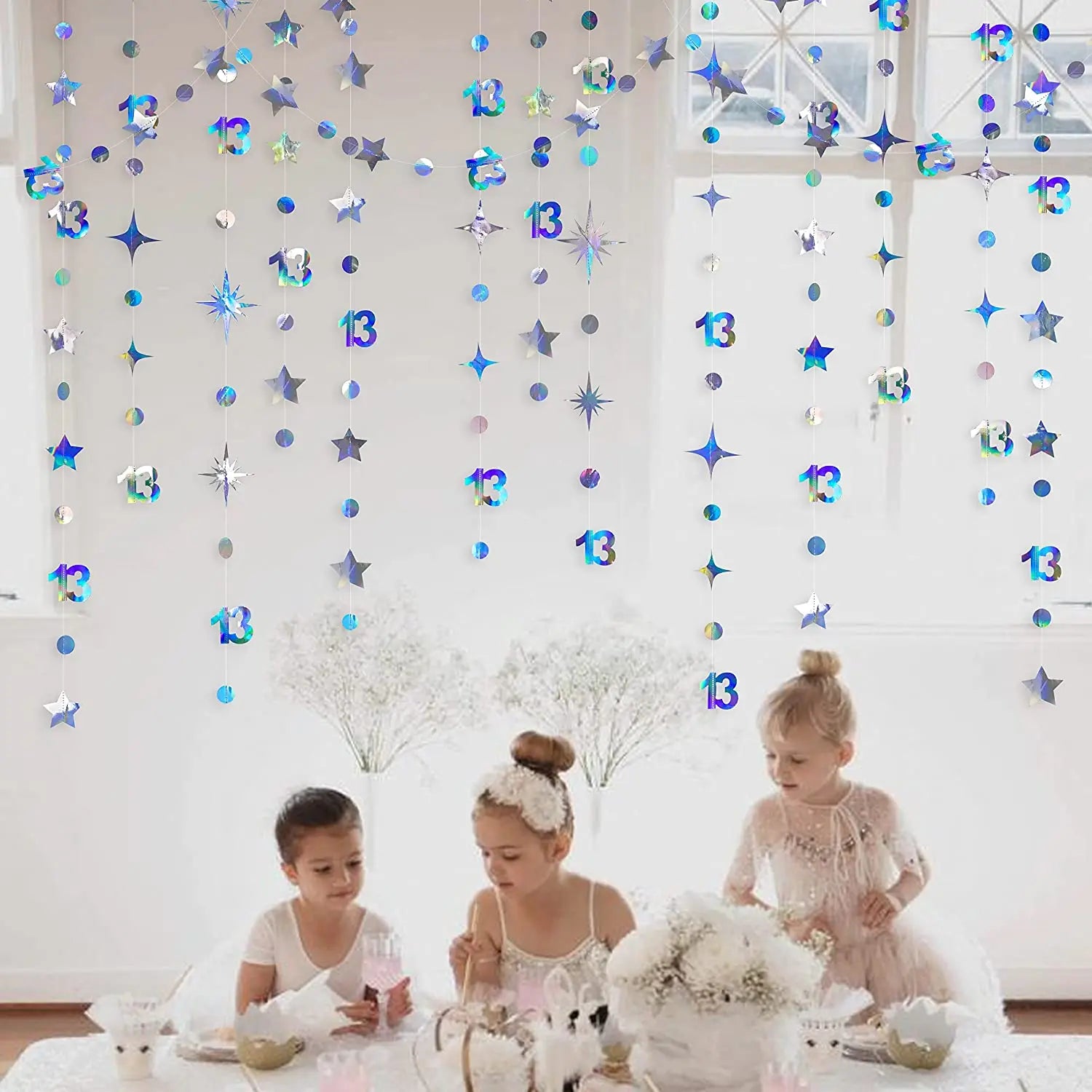 Irisierender Geburtstags-Wimpel & Sterngirlande – Rosegold & Regenbogen | 1. bis 60. Geburtstag