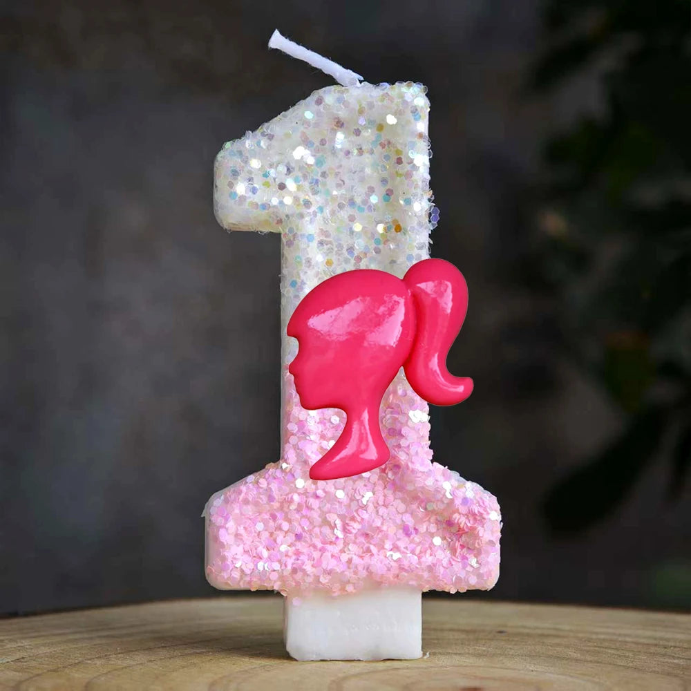 Barbiela Candle Number 0-9 Pink Red Sequin Girls Birthday Cake Decorations Baby Shower  Anniversary Party Gifts