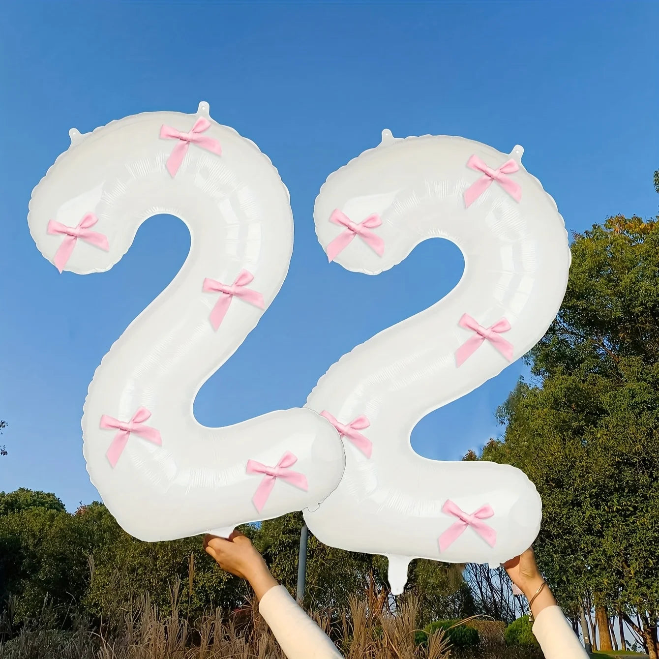 2 40inch Balloons with Pink Bow Decorations in White, Suitable for Birthday Parties, Anniversaries, Weddings, Proposals, New Year Decorations, Pink Bow Foil Numbers for Ages 0-9