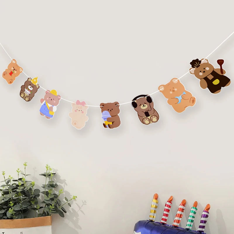 Teddybär Happy Birthday Banner Girlande – Wimpelkette für Kindergeburtstag | 5 Designs