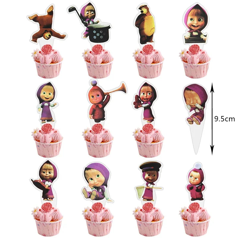 Mashas and Bear Birthday Party Decoration Cartoon Theme Balloons Kids Event Supplies Disposable Tableware Backdrop