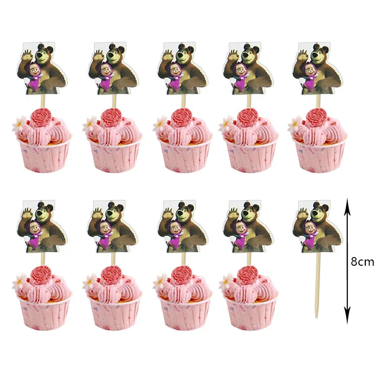 Mashas and Bear Birthday Party Decoration Cartoon Theme Balloons Kids Event Supplies Disposable Tableware Backdrop