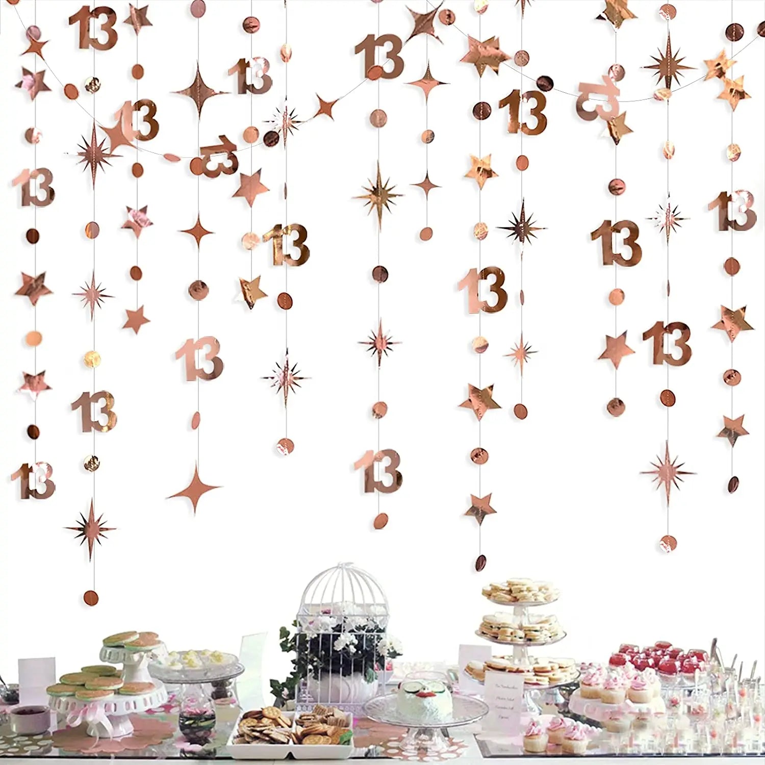 Irisierender Geburtstags-Wimpel & Sterngirlande – Rosegold & Regenbogen | 1. bis 60. Geburtstag