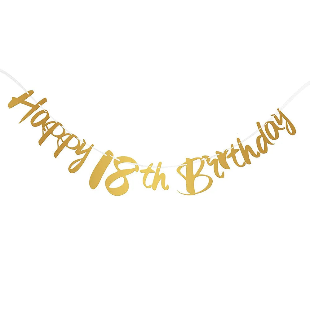Glitzer Gold Happy Birthday Banner – Geburtstagsdeko für runde Geburtstage | 1. bis 80.