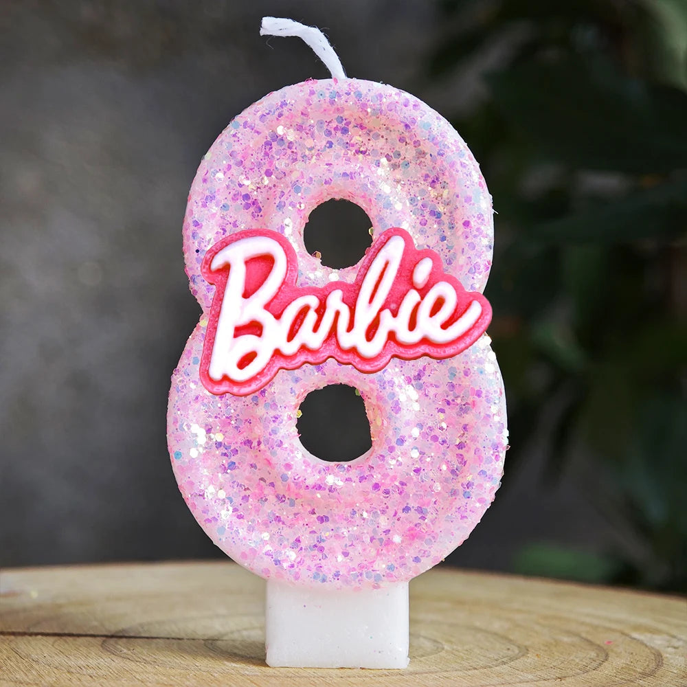 Barbiela Candle Number 0-9 Pink Red Sequin Girls Birthday Cake Decorations Baby Shower  Anniversary Party Gifts