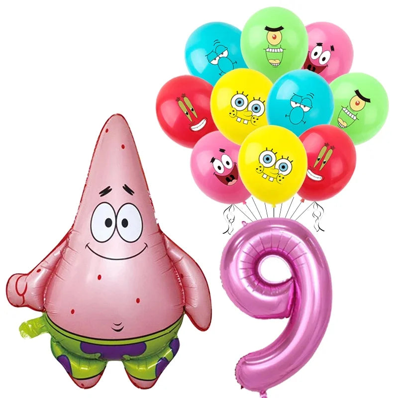 Spongebob Child party Birthday balloon set Patrick Star Foil Number Latex balloon Baby shower Party Decorations Supplies Globos