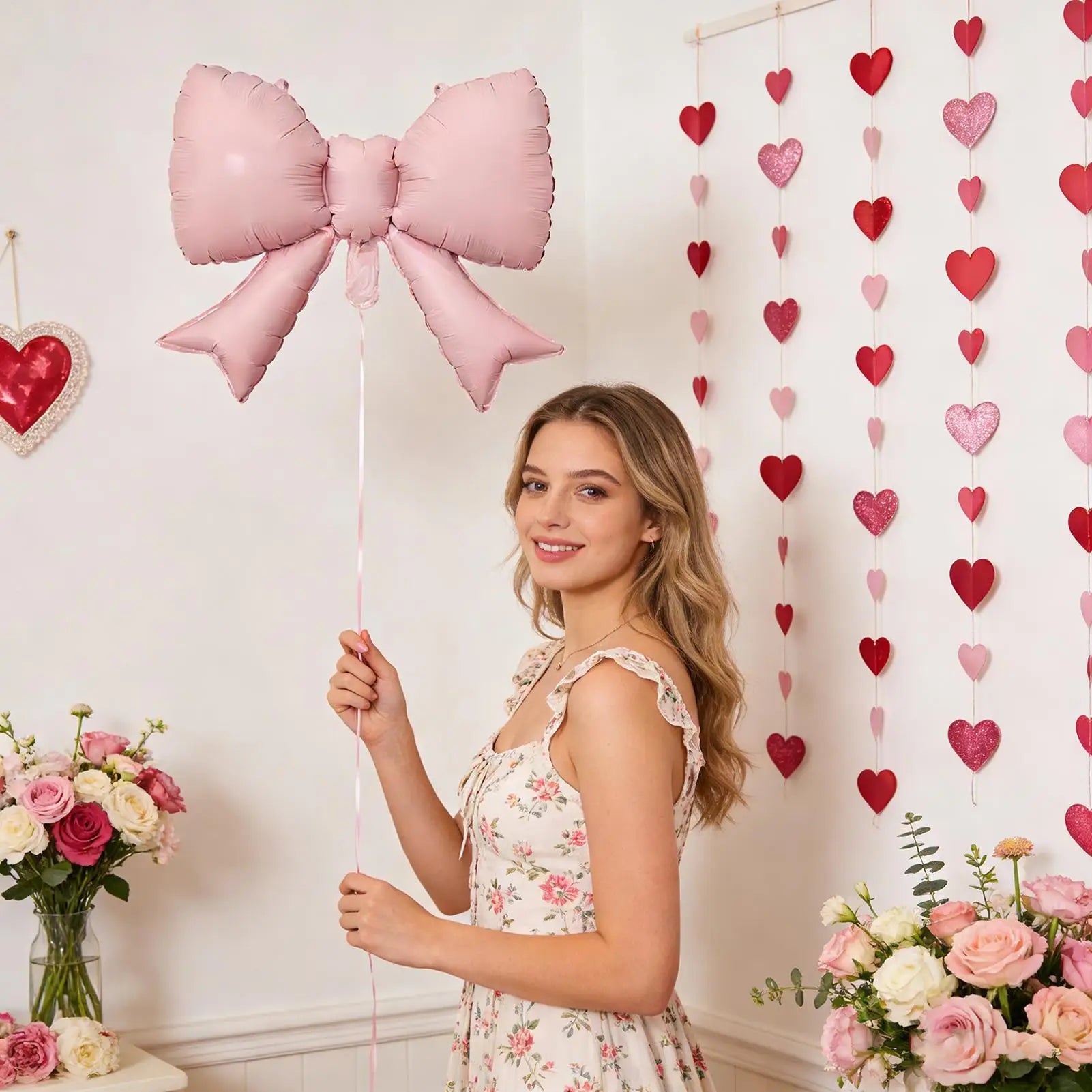 Rosa Schleifenballons 6er-Set – Folienballons für Geburtstag, Hochzeit & Party
