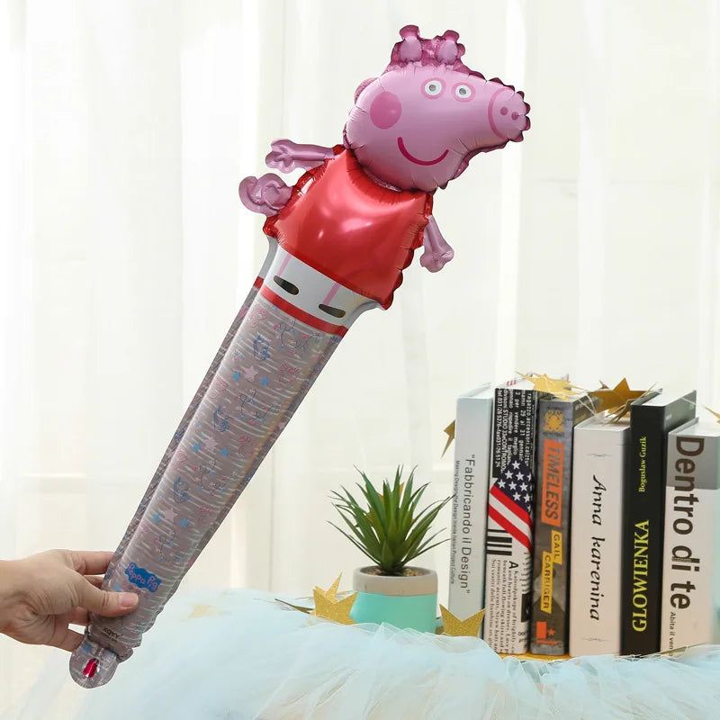 Peppa Pig Theme happy birthday balloons Supplies Long balloon Baby Shower Boys Girls Favors Gift Holding an inflatable stick