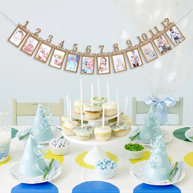 Baby Meilenstein Foto Banner 1–12 Monate – Kraftpapier Wachstumsrekord | 1. Geburtstag Fotorequisite
